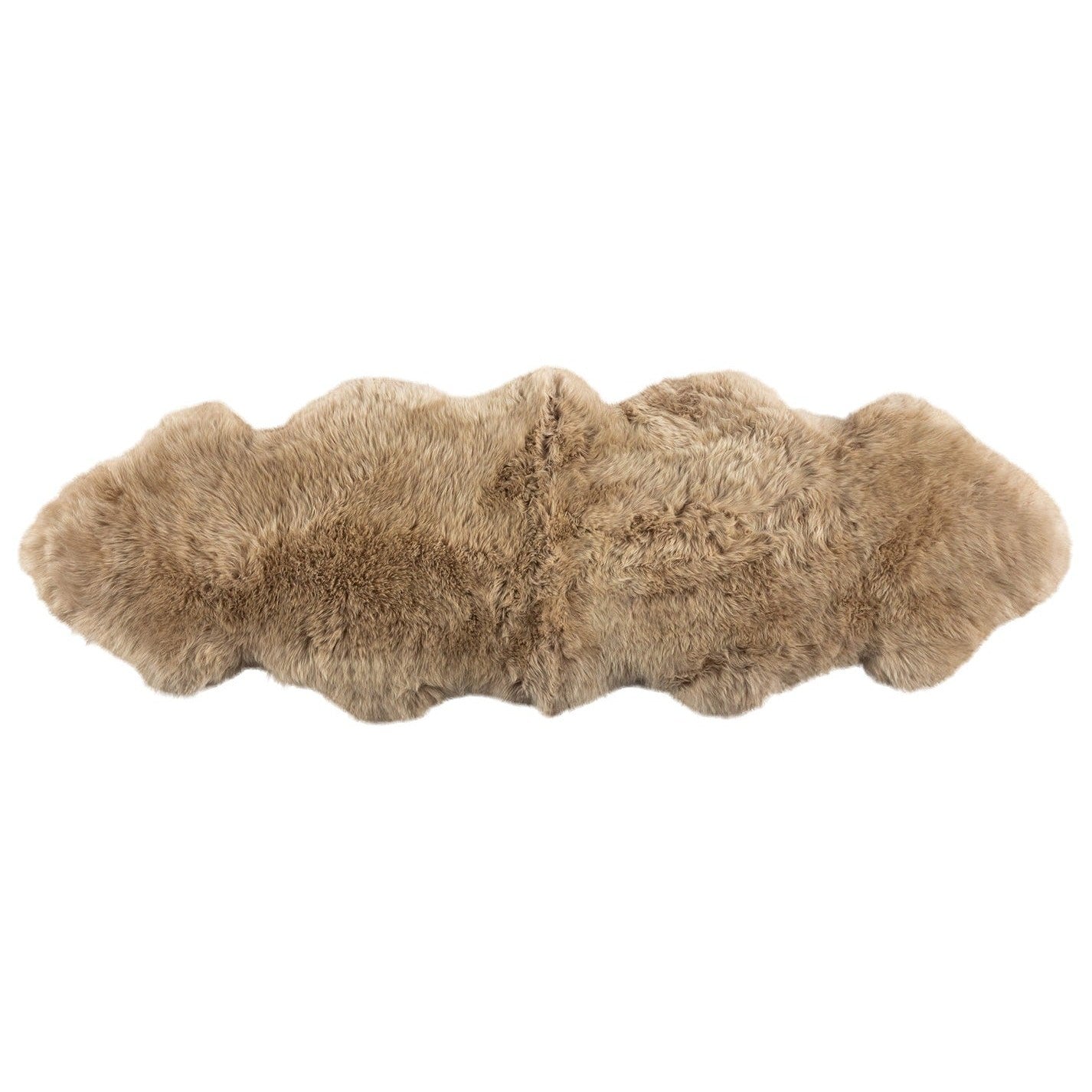 A premium sheepskin rug with a beige and white color, displayed on a white background.