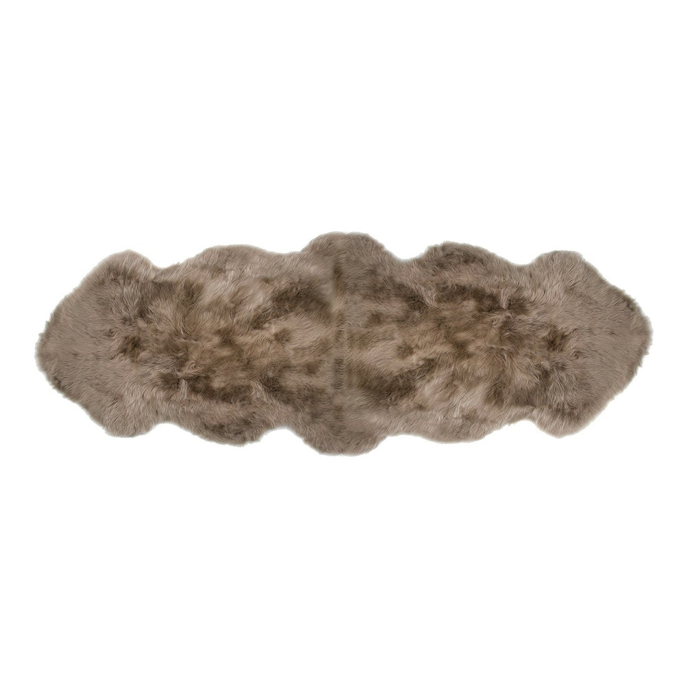 A taupe-colored longwool sheepkin rug with a double pelt texture.