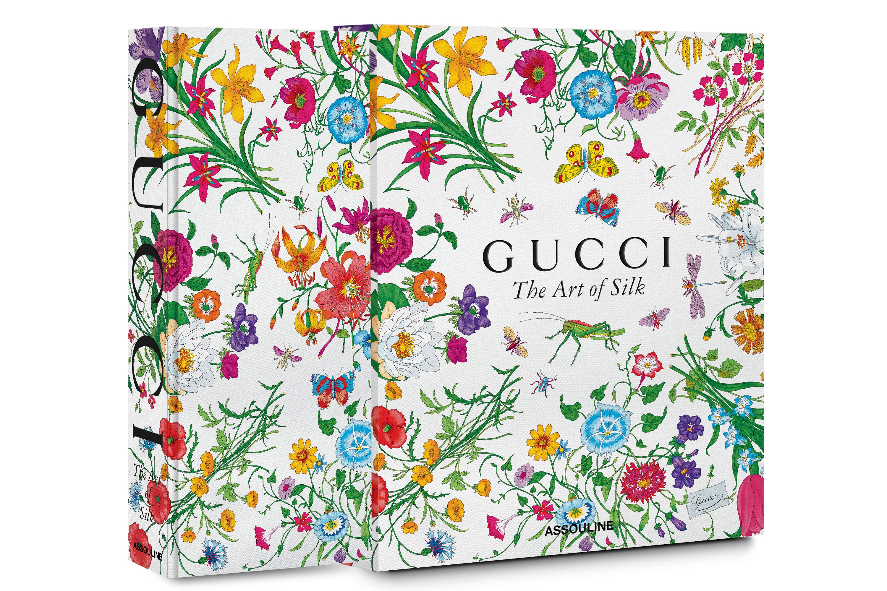 Gucci book titled 'The Art of Silk' with colorful floral design on a white background