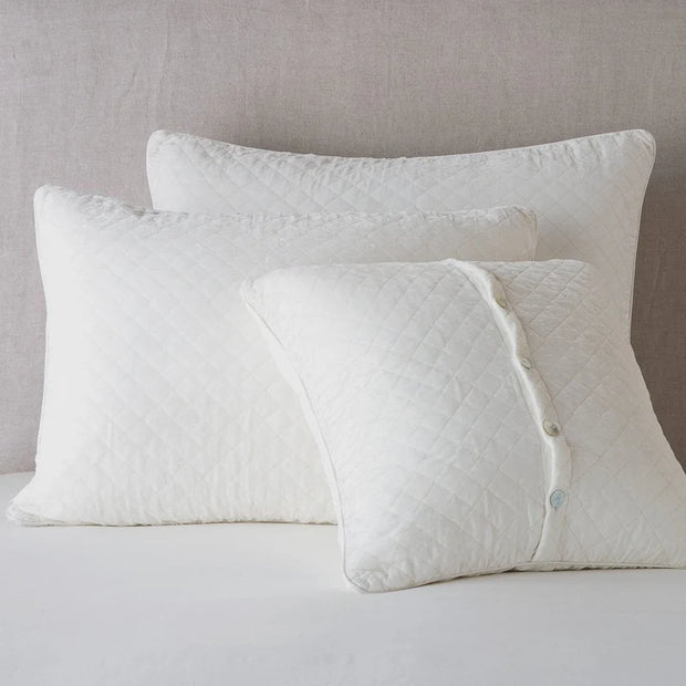 Silk Velvet Sham, Quilted with Satin Piping Winter White Deluxe