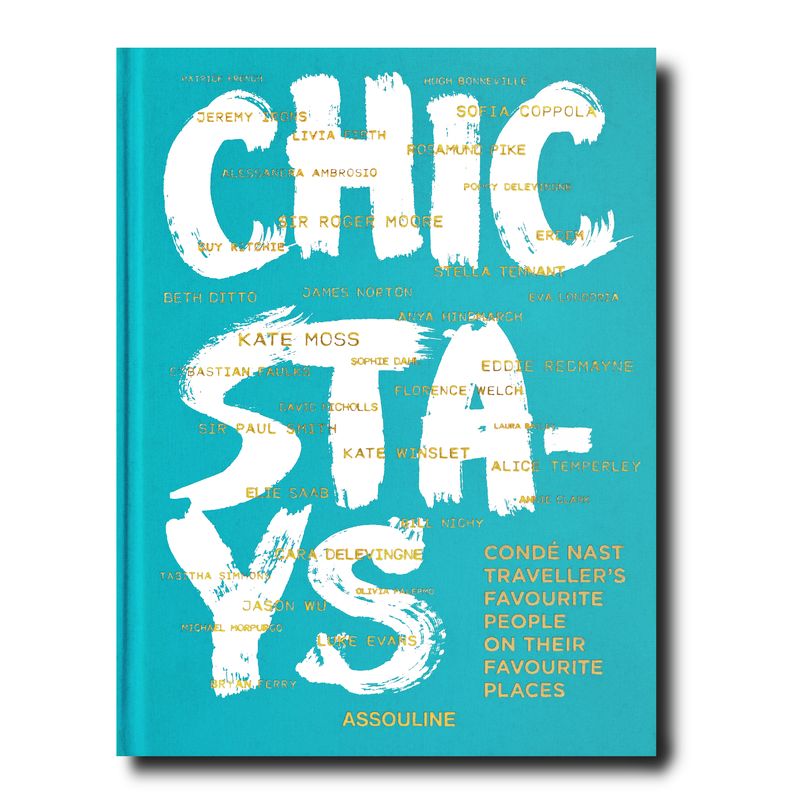 Book cover of 'Chic Stays' with a turquoise background and white text.