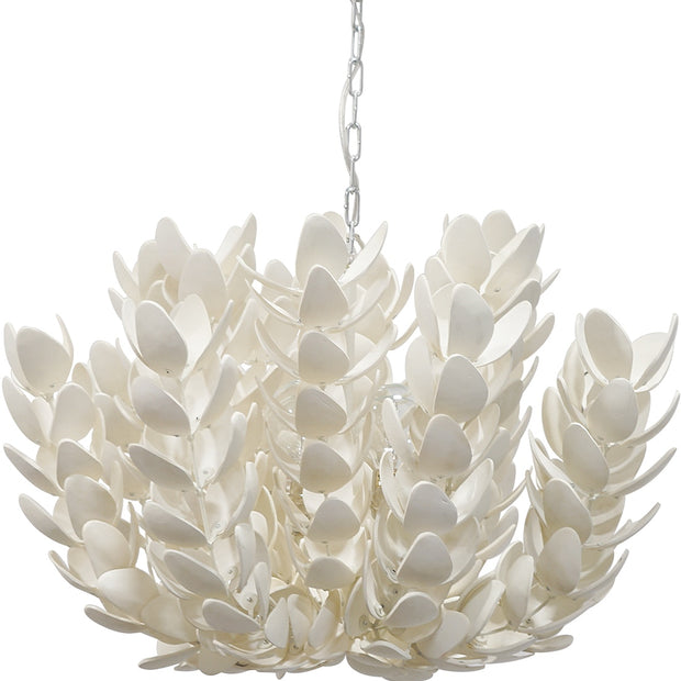 White floral chandelier made with natural materials from coconuts