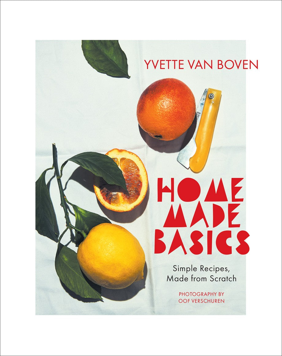 Book cover of 'Home Made Basics' with oranges and a knife on a white background