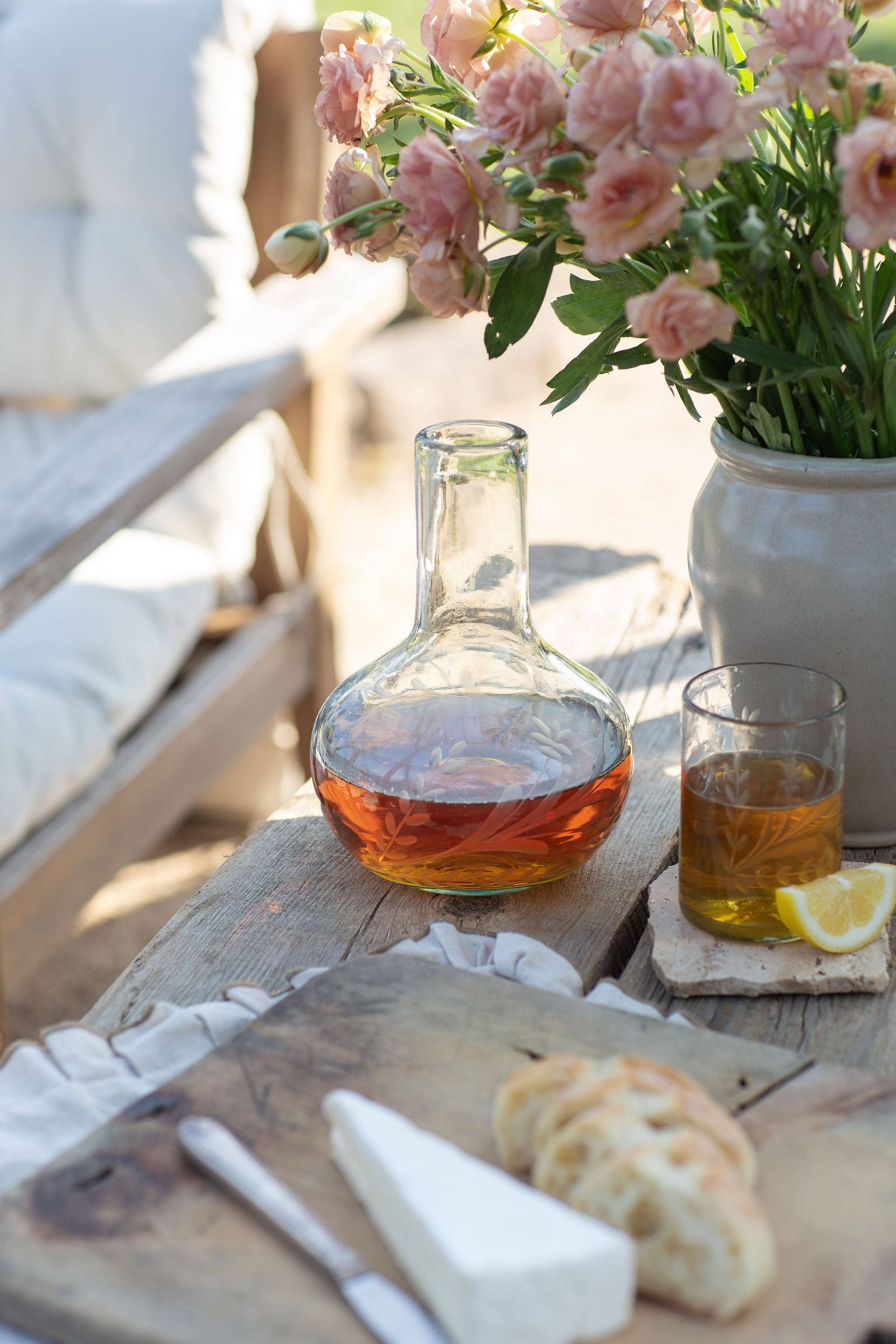 Hand-etched Blown Carafe Set