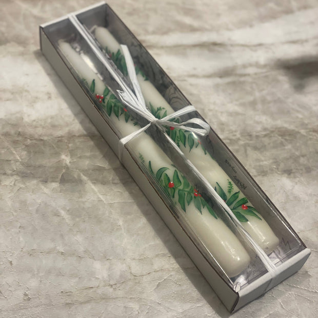 Holiday Hand-Painted Taper Candle, Pair