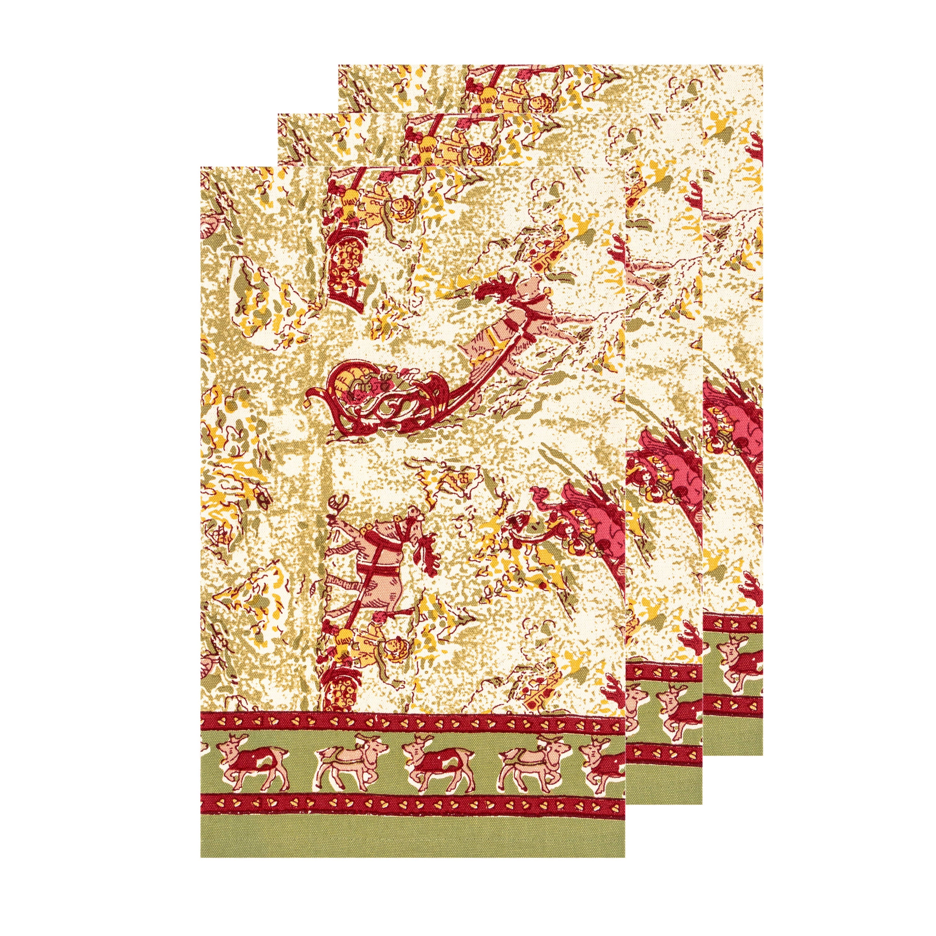 Renne Reindeer Red & Green Tea Towels - Set of 3