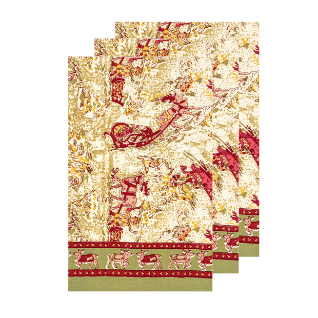 Renne Reindeer Red & Green Tea Towels - Set of 3