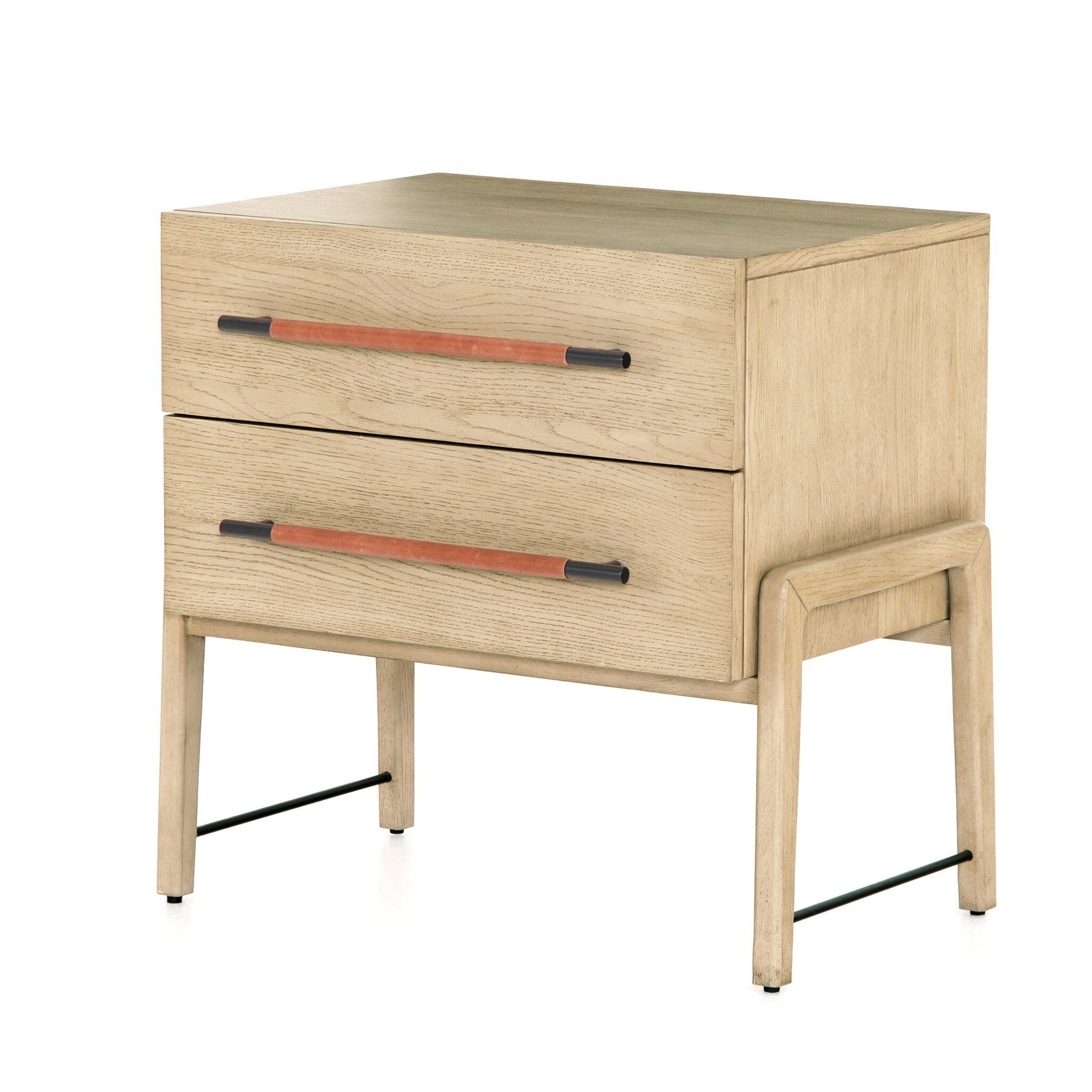 Rosedale Nightstand Yucca Oak Leather Iron Handles