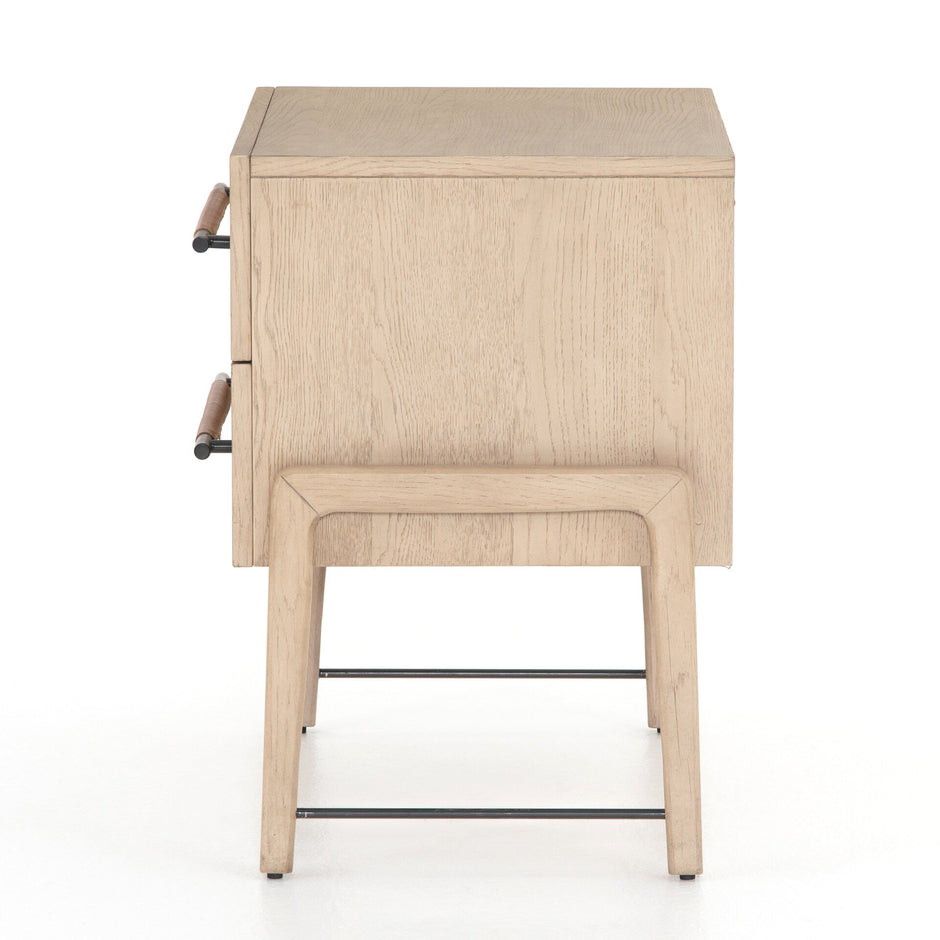 Rosedale Nightstand Yucca Oak Leather Iron Handles