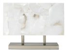 Marble-patterned table lamp with metallic base on a white background