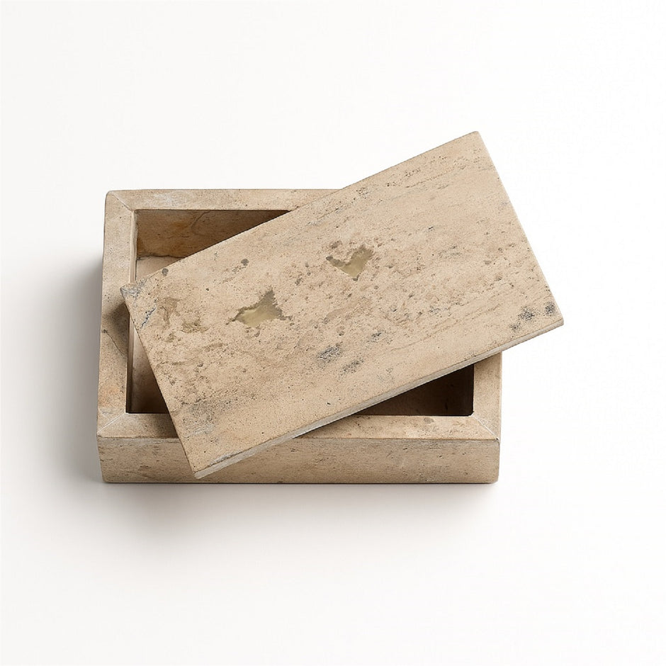 Travertine Rectangle Box Small Cream