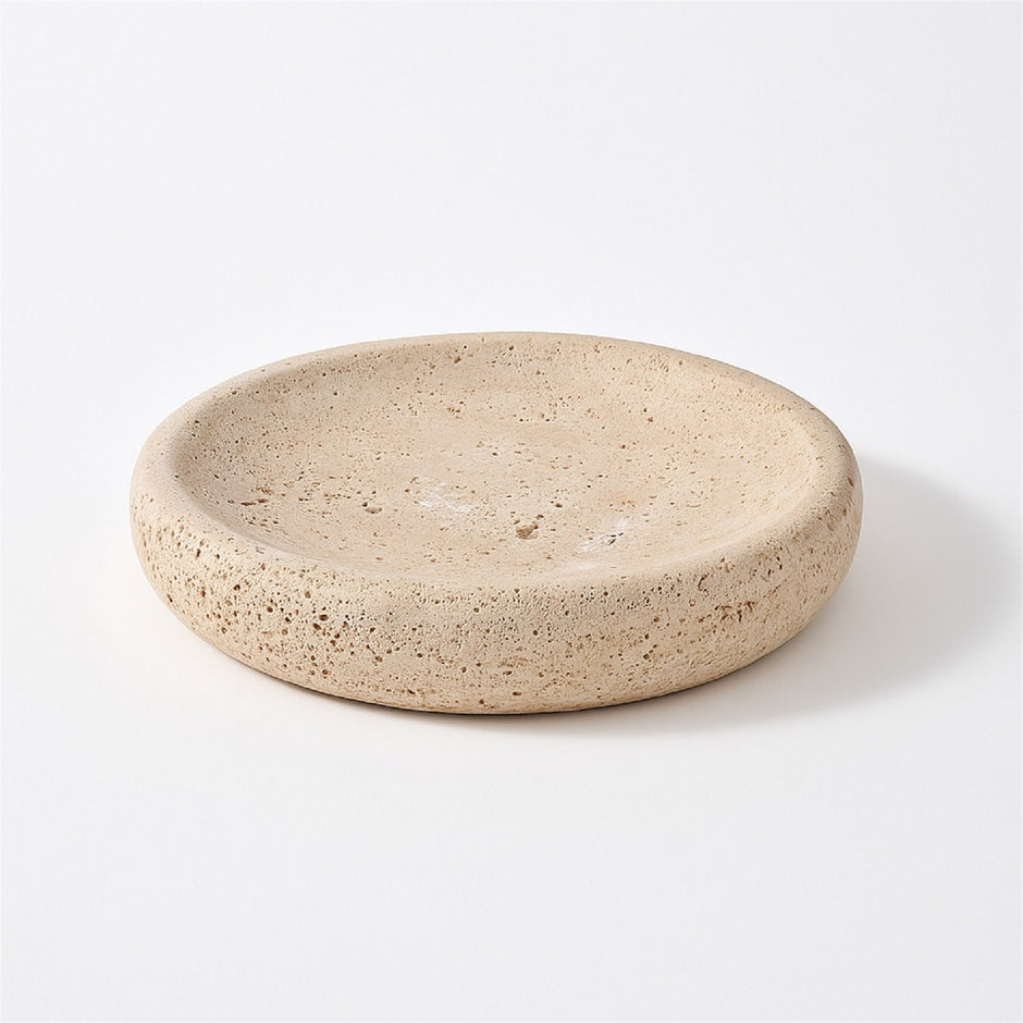 Travertine Large Round Tray Cream
