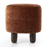 Brown textured ottoman with wooden legs on a white background