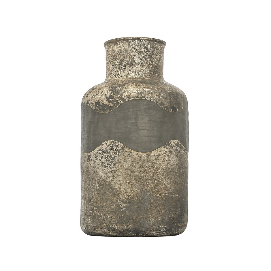 Decorative Glass Bottle Vase Dia 7"Black & Gray