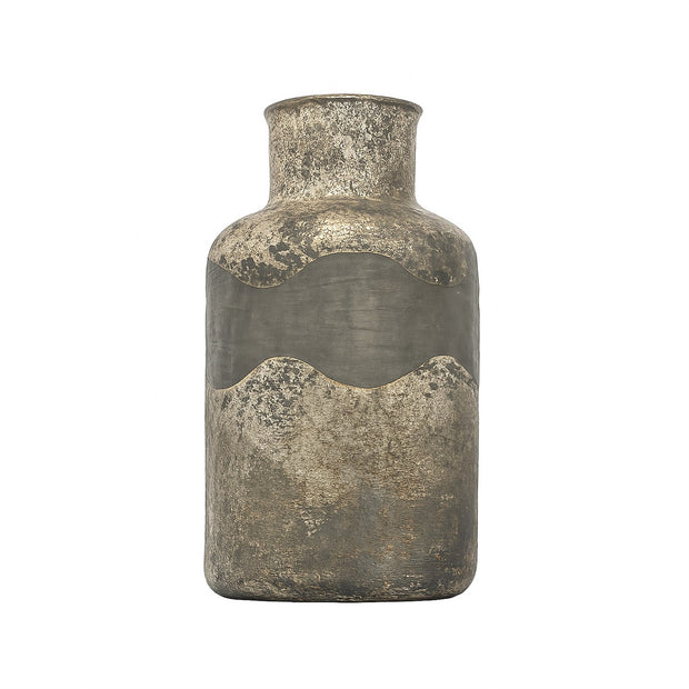 Decorative Glass Bottle Vase Dia 7"Black & Gray