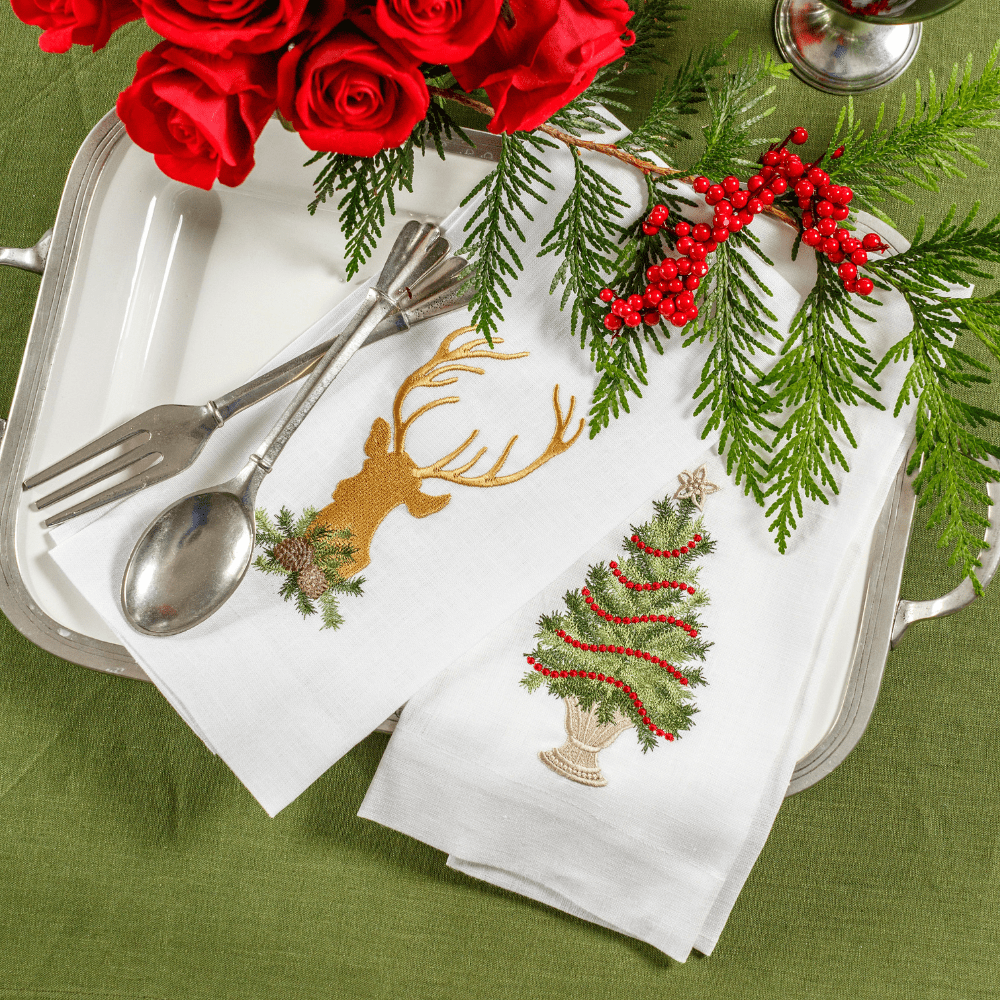 Christmas Tree with Trim Linen Towel