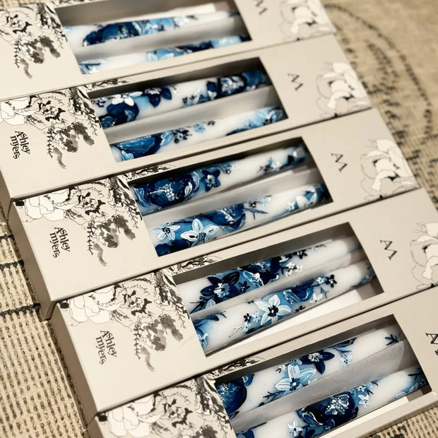 Chinoiserie Hand-Painted Taper Candle Pair