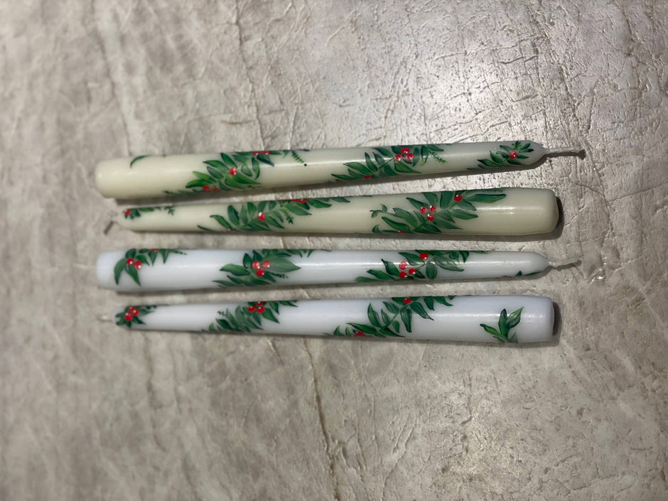 Holiday Hand-Painted Taper Candle, Pair