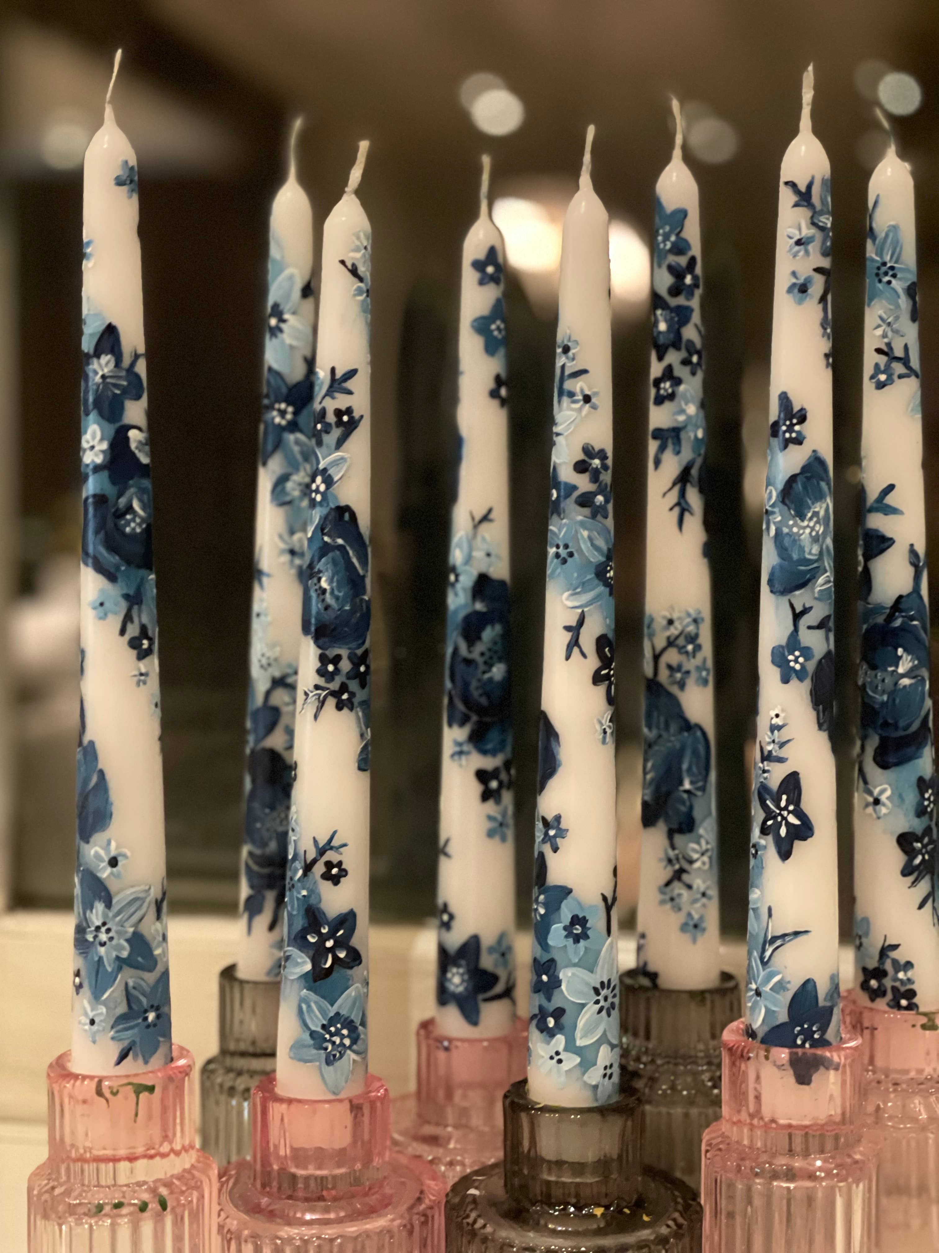 Chinoiserie Hand-Painted Taper Candle, Pair