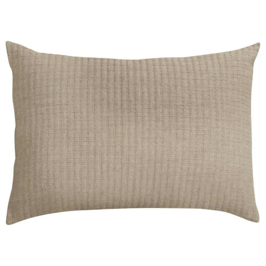 A beige rectangular throw pillow with a textured pattern.