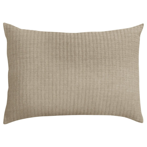 A beige rectangular throw pillow with a textured pattern.