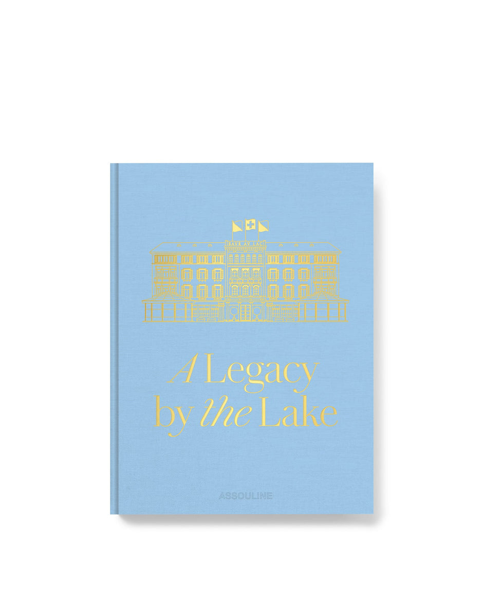 Book titled 'A Legacy by the Lake' with gold text on a light blue background