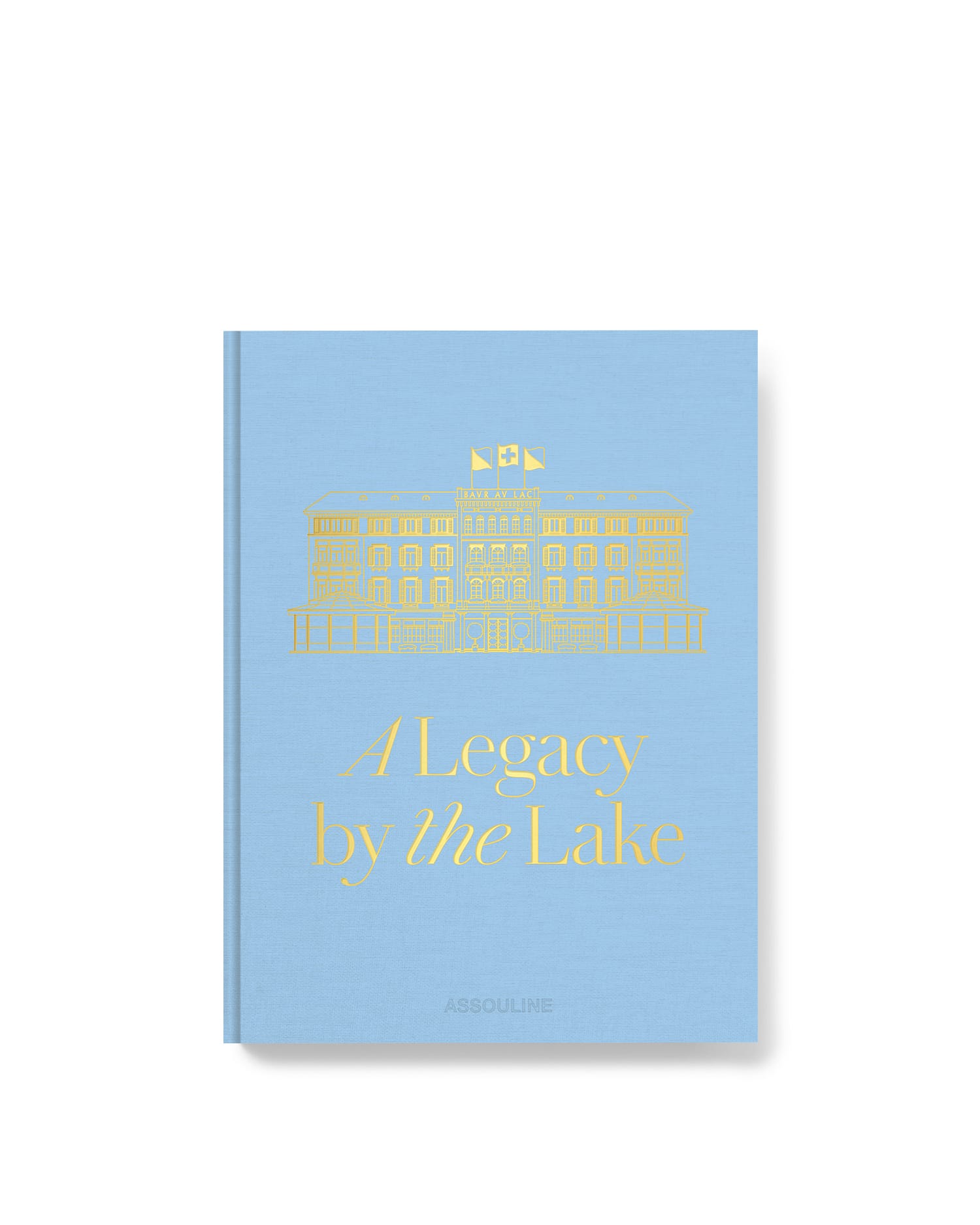 Book titled 'A Legacy by the Lake' with gold text on a light blue background