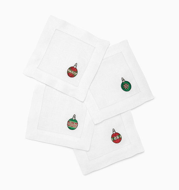 Sferra Christmas Ornament Cocktail Napkin Set/4