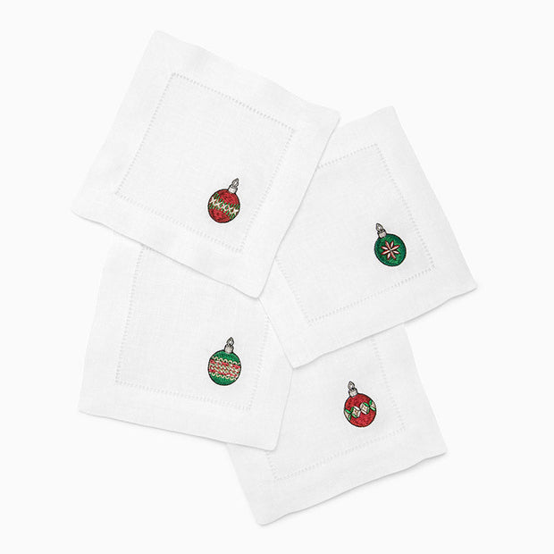 Sferra Christmas Ornament Cocktail Napkin Set/4