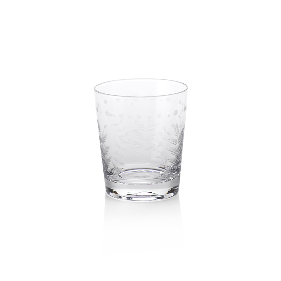 Spring Leaves Cut Design Double Old Fashioned Glass