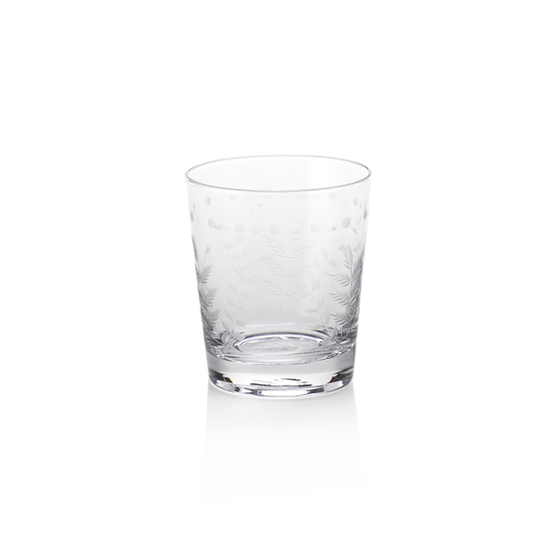 Spring Leaves Cut Design Double Old Fashioned Glass