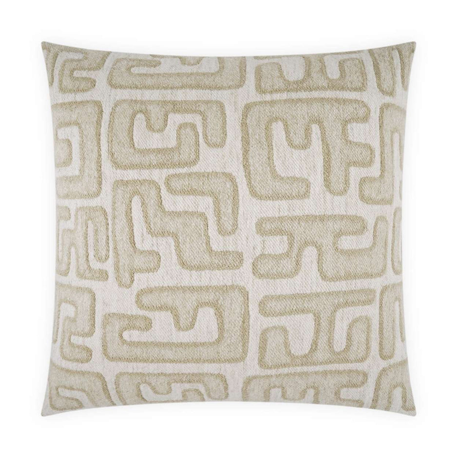 24x24 handmade decorative pillow with textured woven front in acrylic, polyester, cotton, and linen blend, backed in polyester, with a feather-down insert