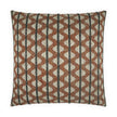 A square-shaped decorative pillow with a geometric pattern featuring beige, gray, and brown colors.