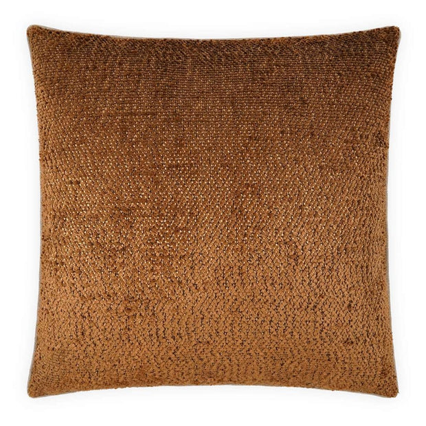 A square-shaped throw pillow with a solid copper color and a knubby texture.