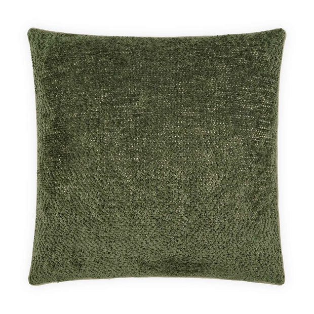 A square-shaped throw pillow with a solid green color and a knubby texture.
