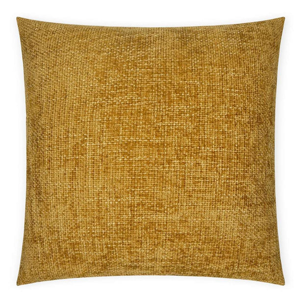 A square-shaped throw pillow with a solid gold color and a textured surface, likely made from a blend of materials including polyester and feather down.