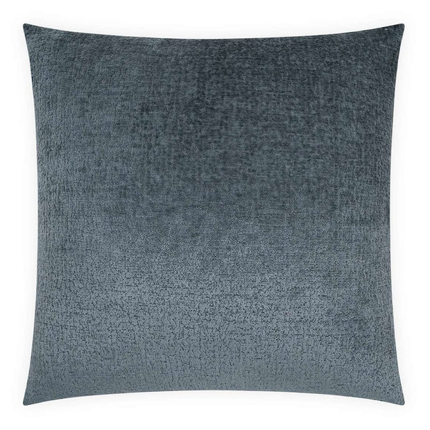 A square-shaped throw pillow with a solid slate blue color.