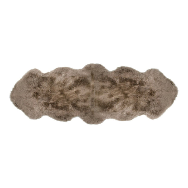 A taupe-colored longwool sheepkin rug with a double pelt texture.