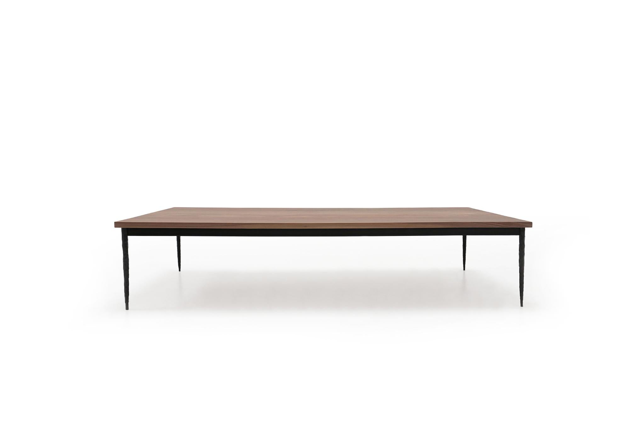 Verellen Giacometti Rectangular Coffee Table Walnut Hand-Hammered Steel