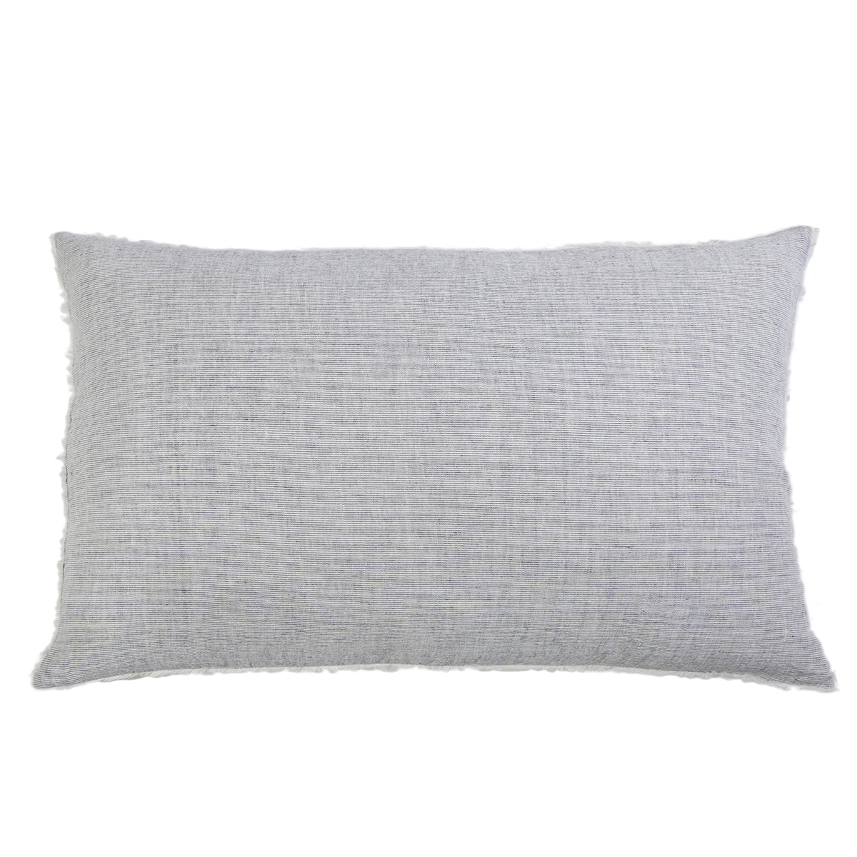 A navy and natural pinstriped linen sham with subtle frayed edges from the Logan Collection.