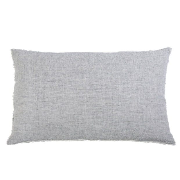 A navy and natural pinstriped linen sham with subtle frayed edges from the Logan Collection.