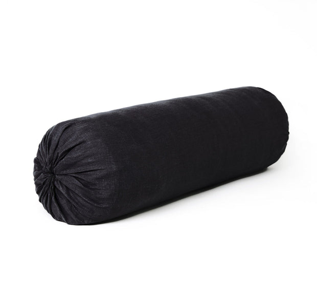 Vintage Linen Bolster Cover, 14x30 Black