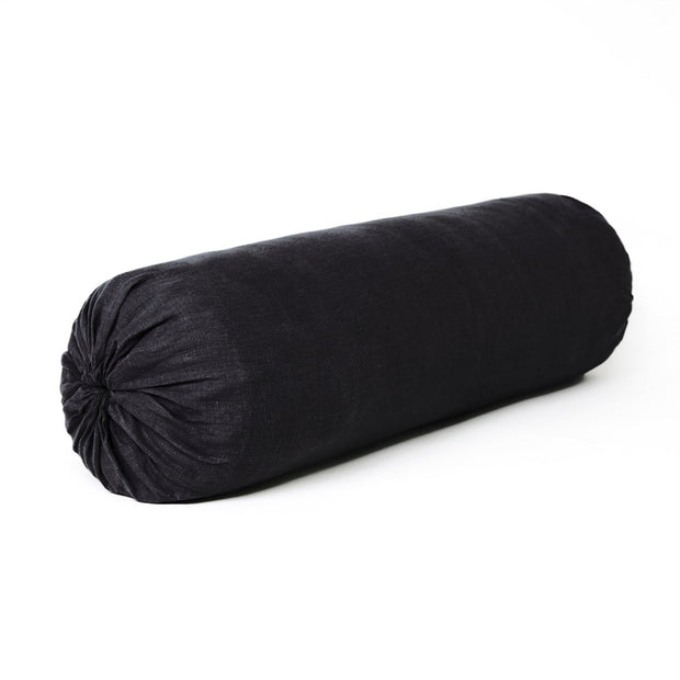 Vintage Linen Bolster Cover, 14x30 Black