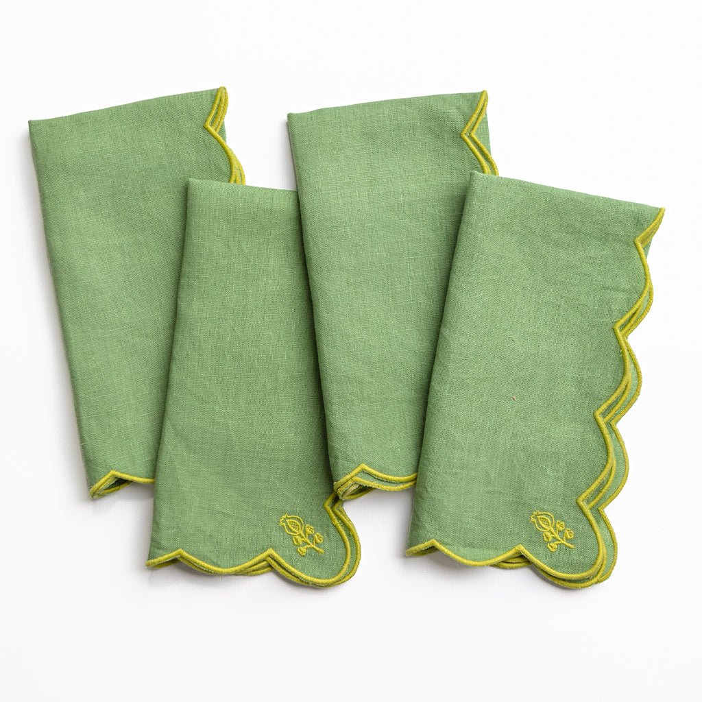 Scalloped Buti Forest Shade Napkins Set/4 - Maaribu