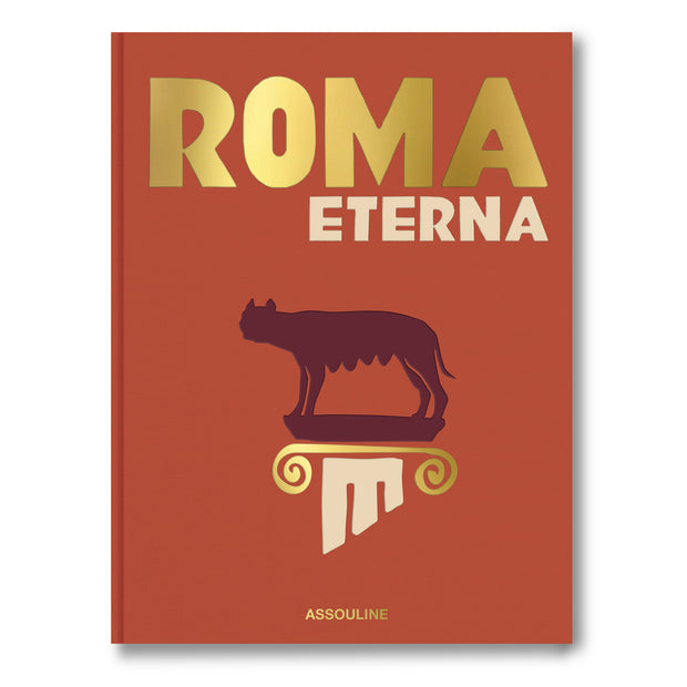 Book cover of 'Roma Eterna' with gold and white text on a red background
