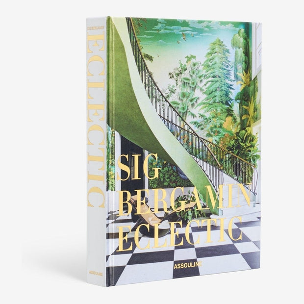 A book cover featuring an illustration of a staircase leading to a garden, with the title 'Sig Bergamin: Eclectic' displayed prominently.