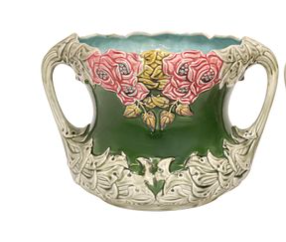 Vintage French Art Nouveau Majolica Planter - Maaribu
