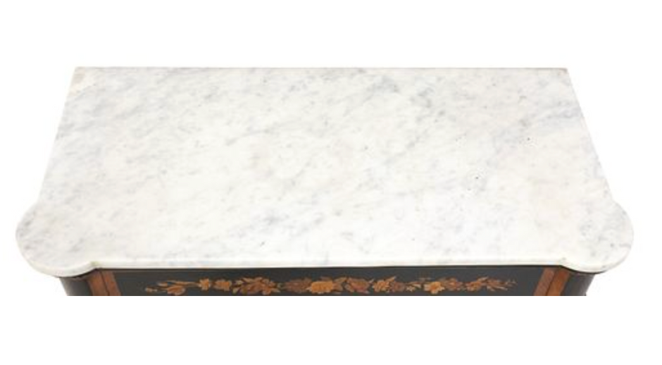 Vintage French Marble Top Marquetry Cabinet
