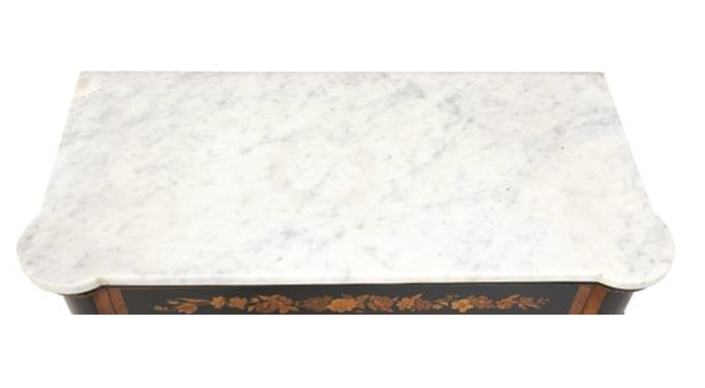 Vintage French Marble Top Marquetry Cabinet