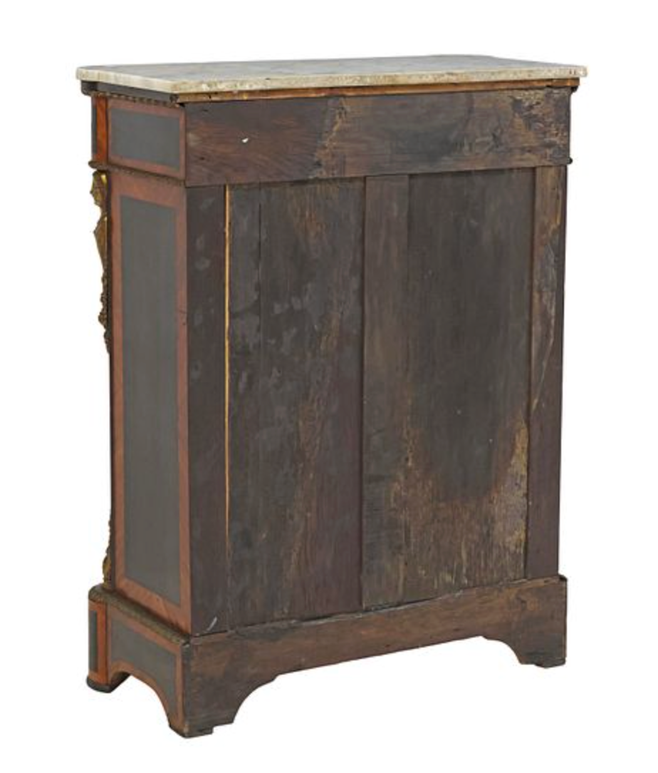 Vintage French Marble Top Marquetry Cabinet